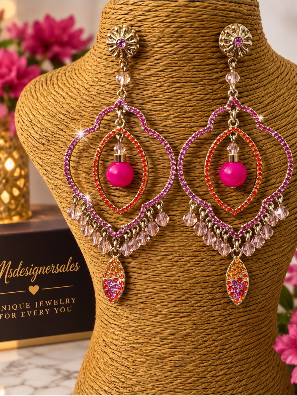 Pink & Orange Statement Drop Earrings